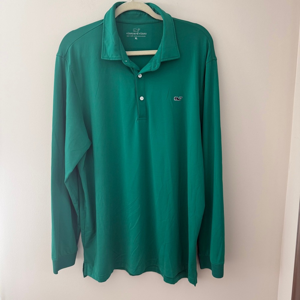 Vineyard Vines‎ Long Sleeve Polo Shirt XL Green Whale Logo